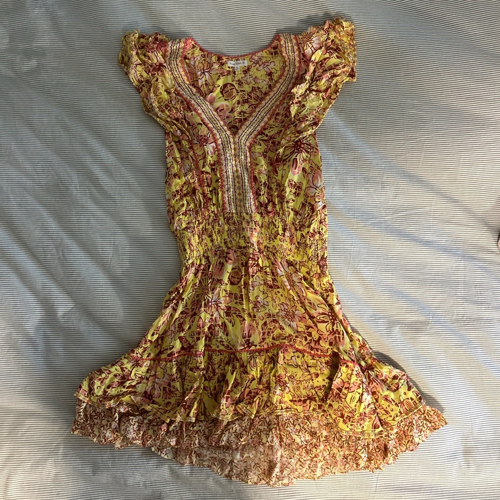 Poupette St. Barth Yellow and Pink Floral Mini Dress